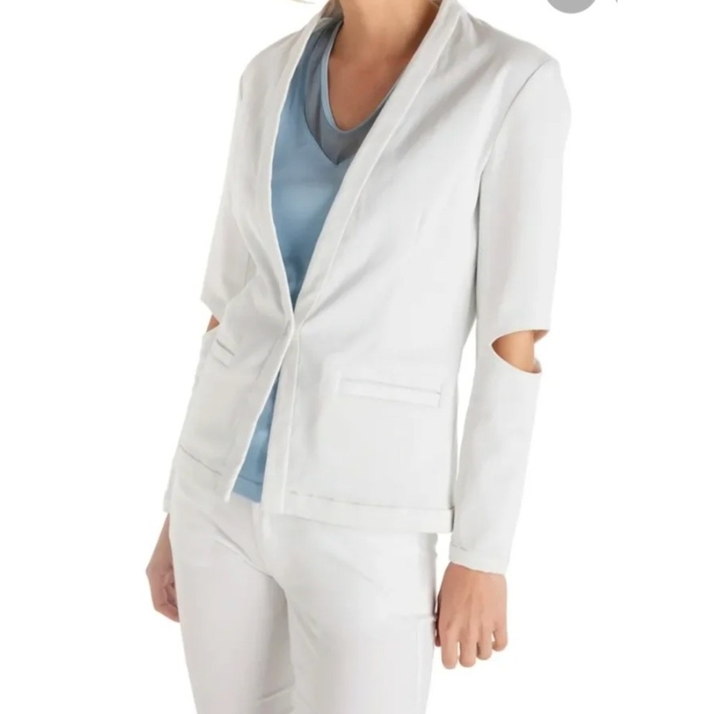 ANATOMIE Kaddy Blazer Small White Cutout Arm Single Button Cotton Tencel Jacket
